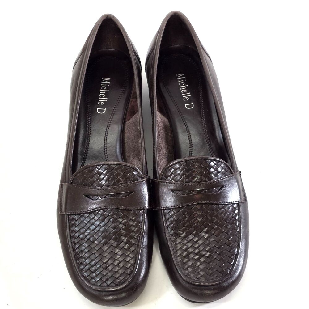 Michelle D Brown Leather Penny Loafers Women 9.5 M Quiet Luxury Comfort Chic